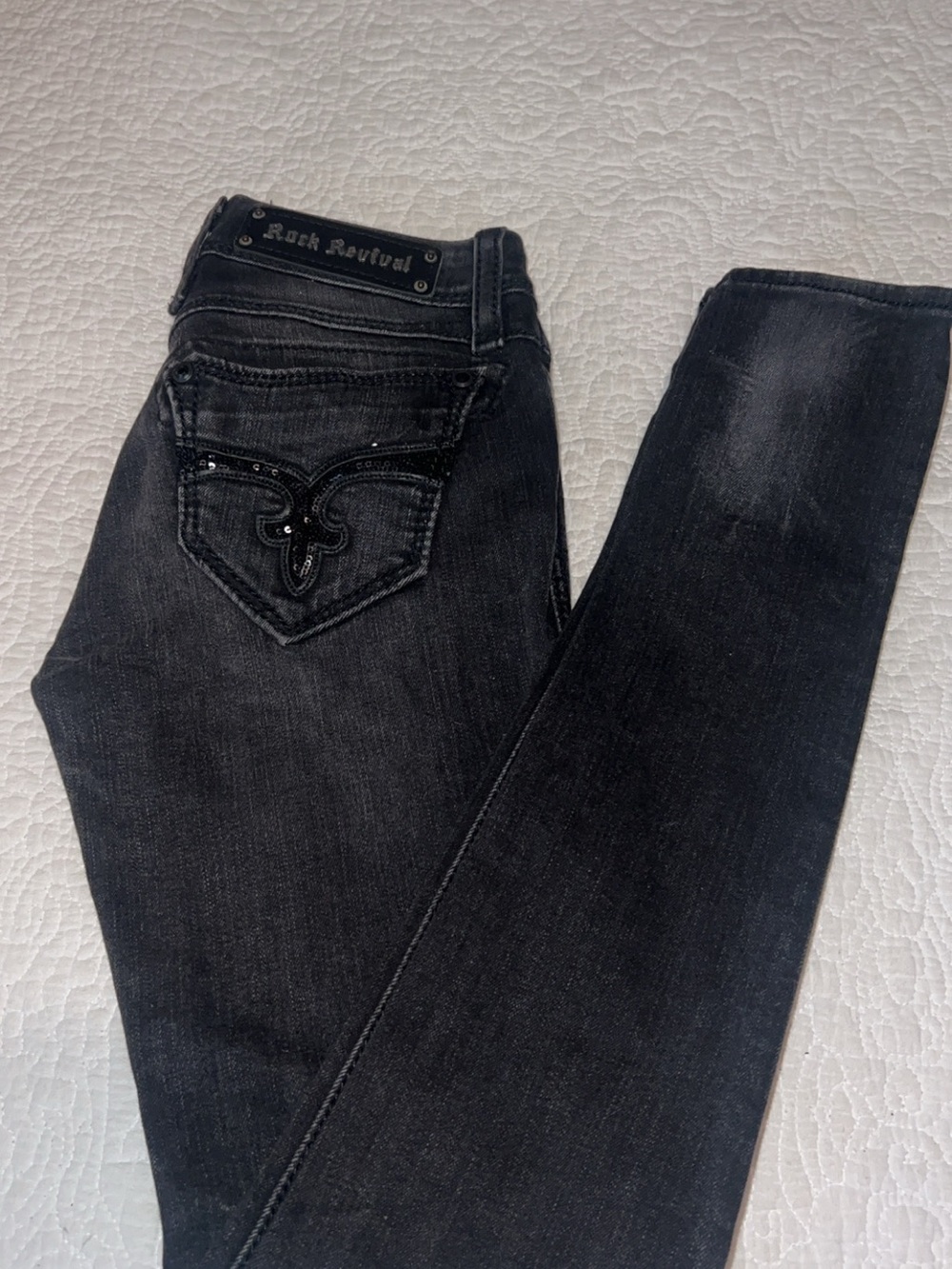 Rock Revival Black Skinny Jeans with Embellished Back Pocket